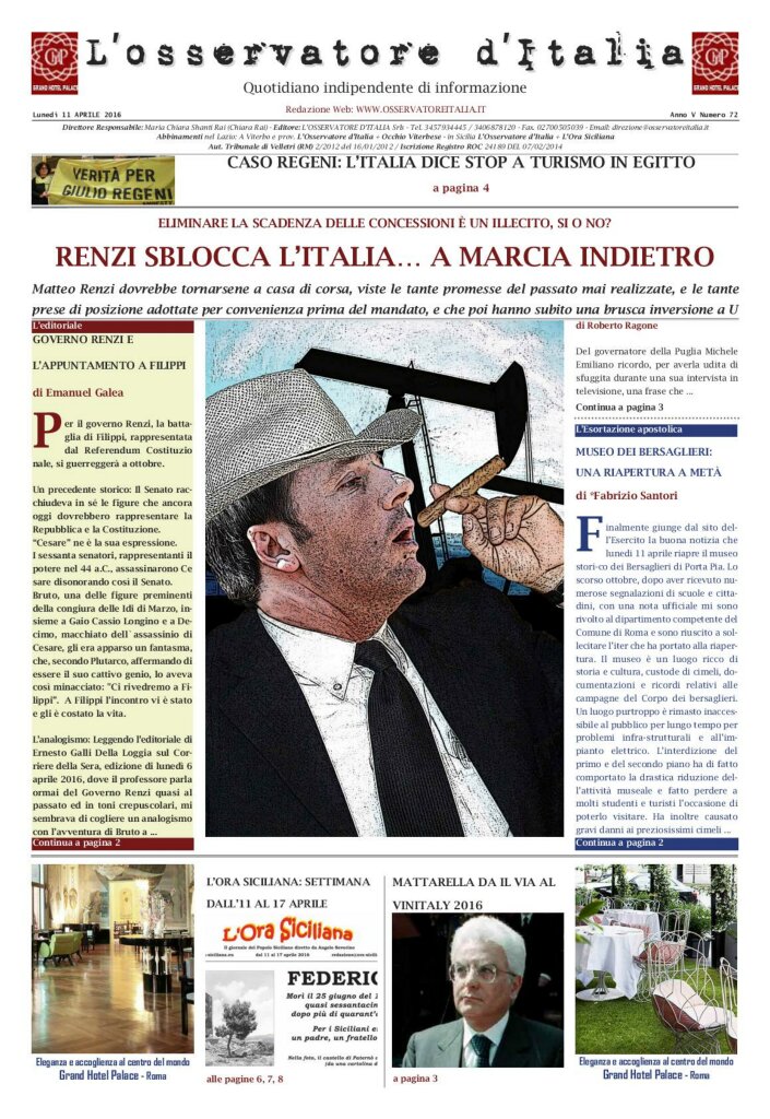 L'osservatore d'Italia edizione del 11 Aprile 2016